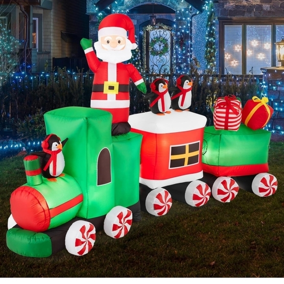 Christmas Train & Animated Santa 8.5 x 5ft Lighted Inflatable Holiday Decor Yard